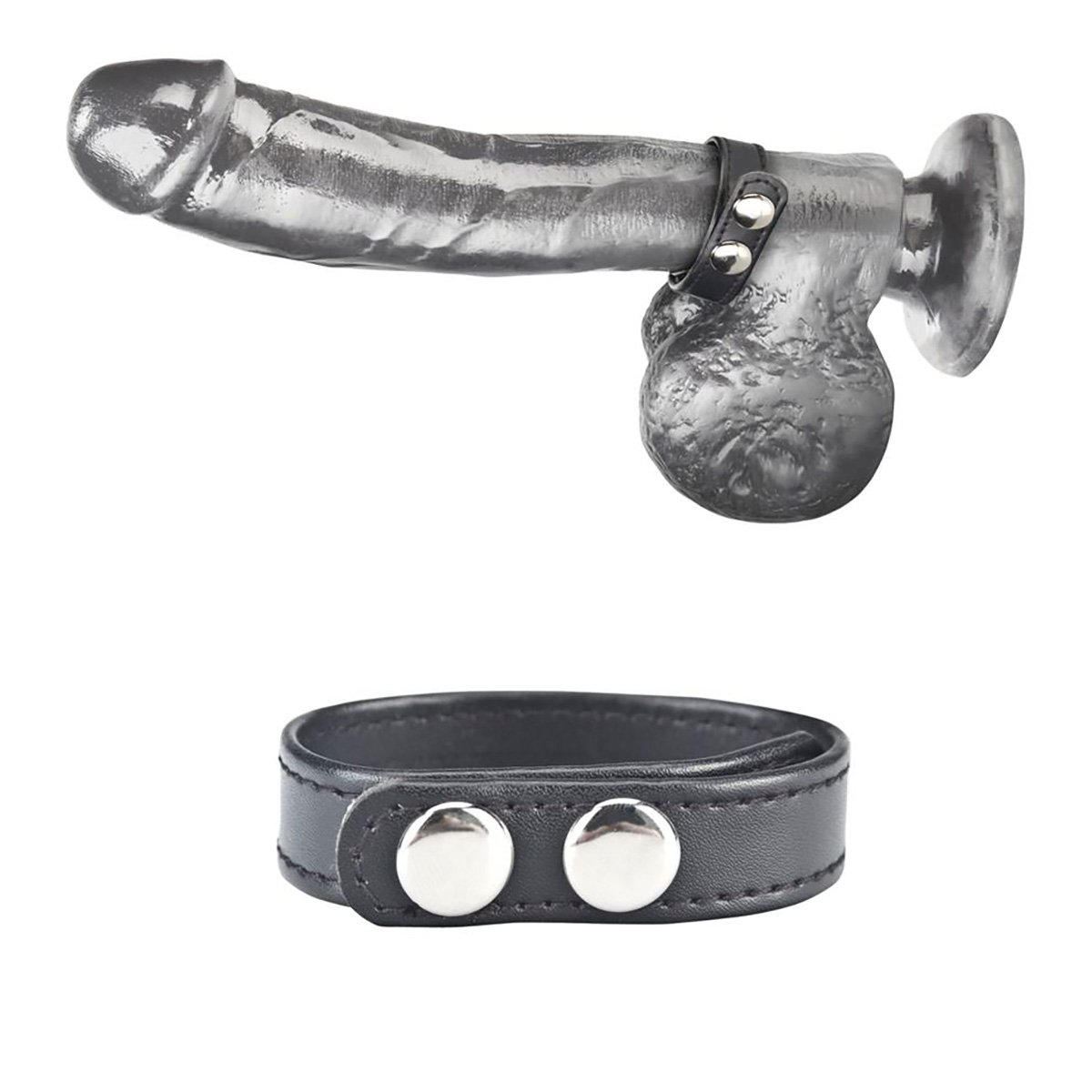 Кольцо на пенис из искусственной кожи Snap Cock Ring, черное, M