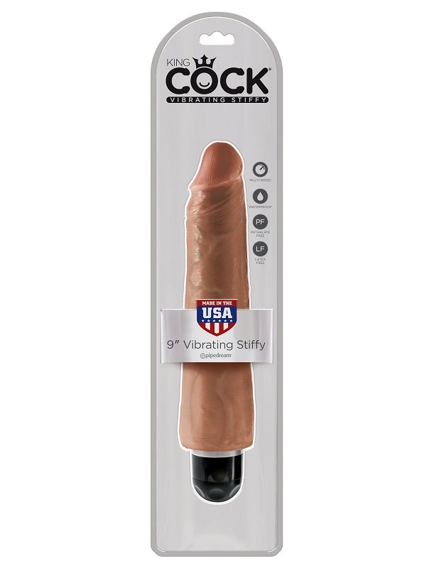 Мощный вагинальный вибратор реалистик King Cock 9' Vibrating Stiffy 23,5 см