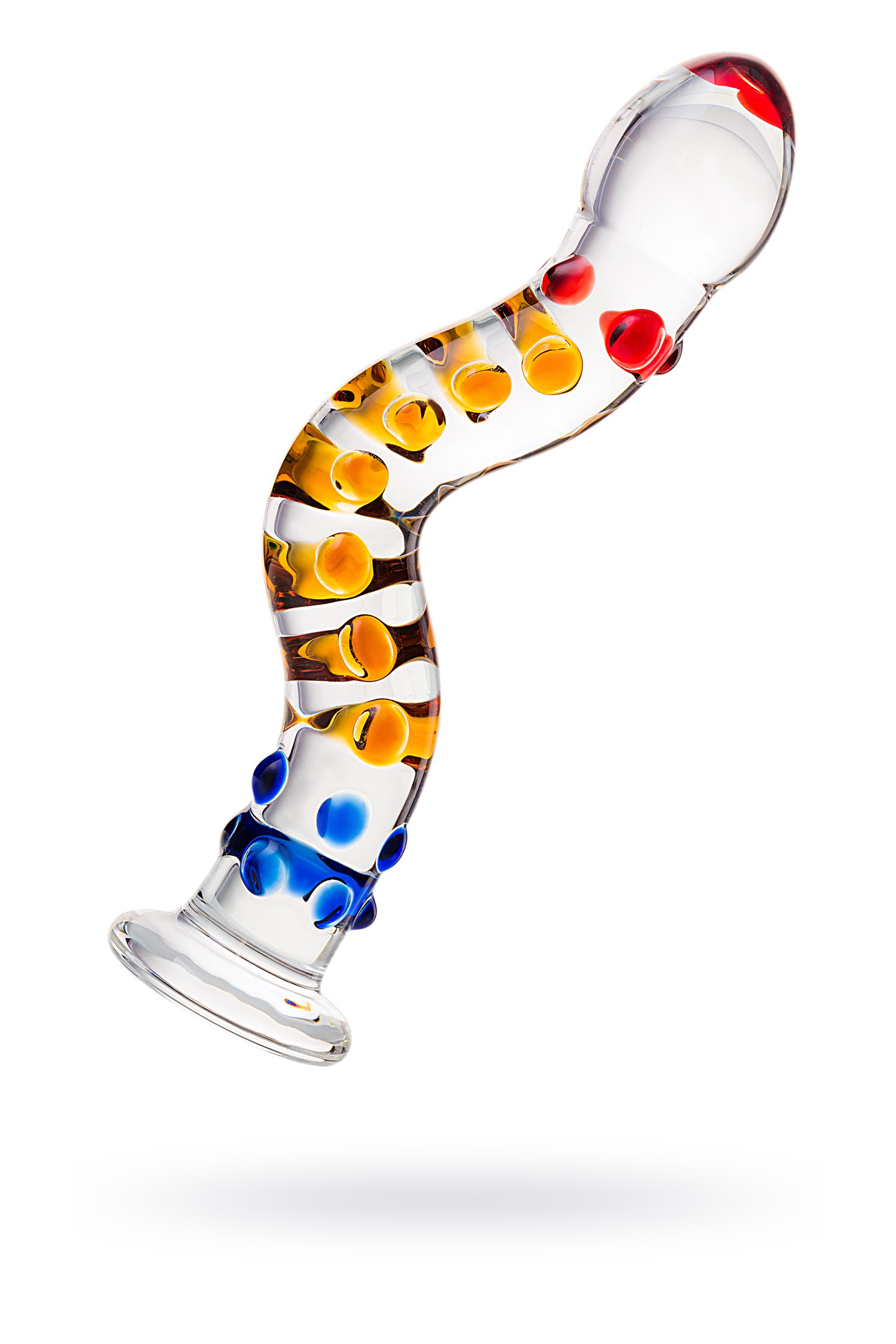 Фаллос стеклянный с разноцветными пупырышками, 20 см