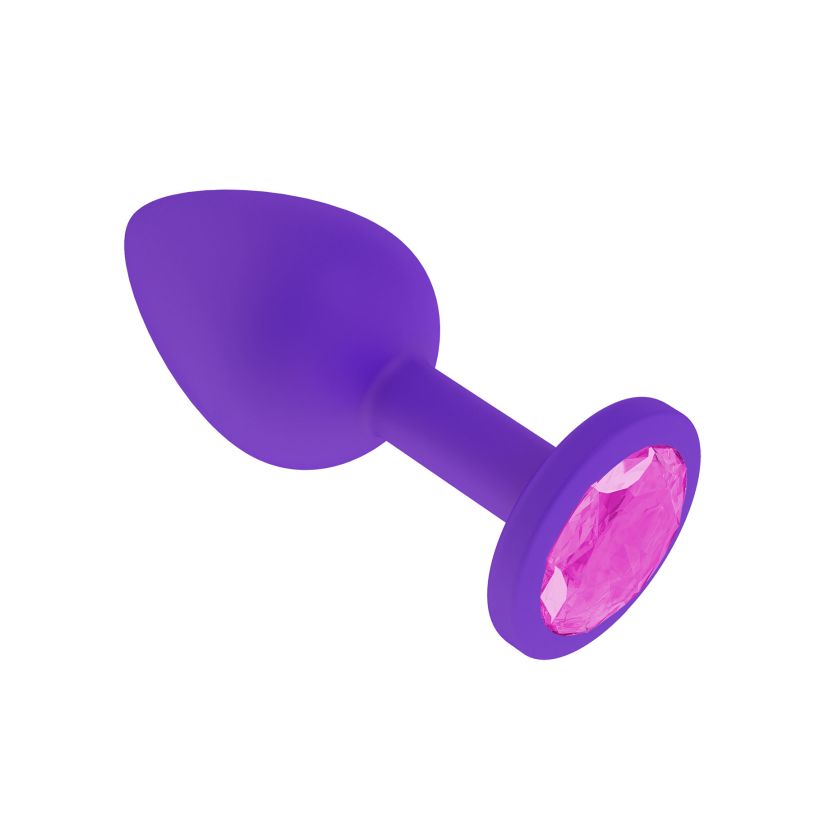 Фиолетовая анальная пробка с розовым кристаллом, силиконовая