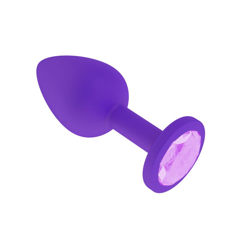 Фиолетовая анальная пробка с сиреневым кристаллом, силиконовая