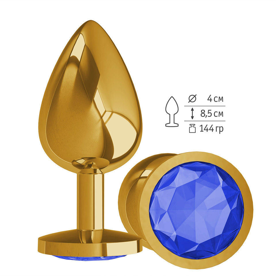 Gold большая анальная пробка с синим кристаллом