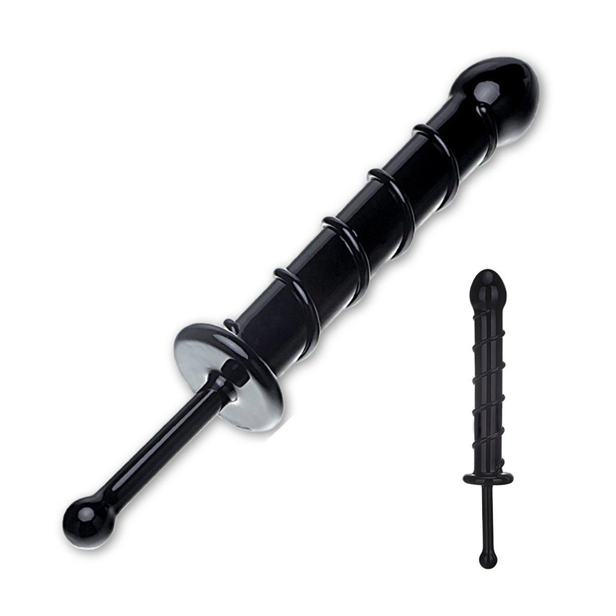 Фаллос с тонкой ручкой Black Swirl Love Wand, черный, 26 см