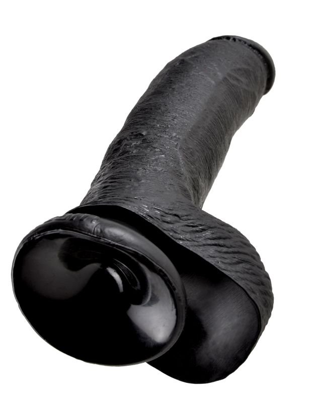 Вибратор реалистик с присоской 9 Vibrating Cock with Balls, 18 cм, черный