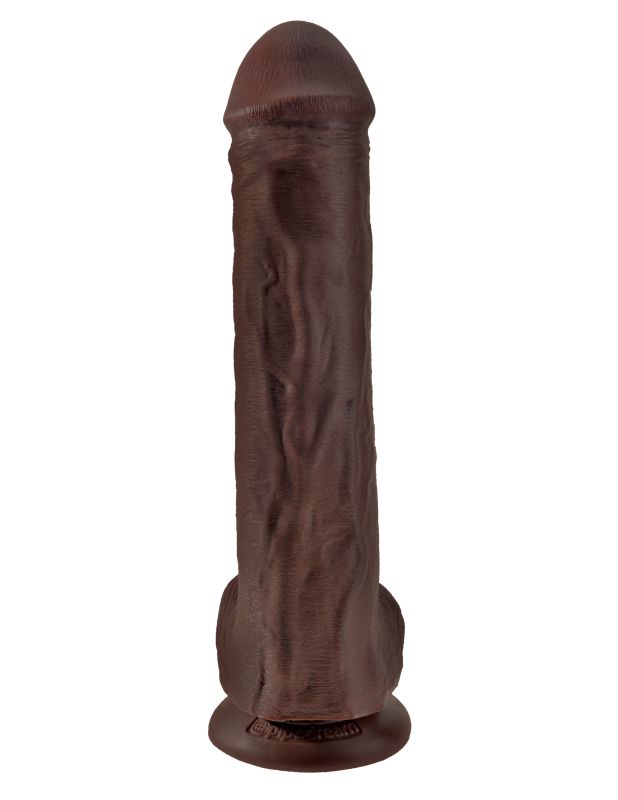 Фаллос гигант на присоске Cock with Balls с мошонкой 22.4 см, темно-коричневый