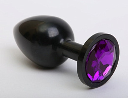 Анальная пробка металл черная с фиолетовым стразом, 4sexdream