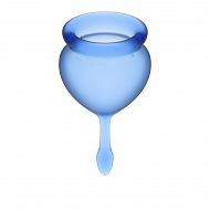 Набор менструальных чаш с хвостиком-капелькой Satisfyer Feel Good, 2 шт, синие