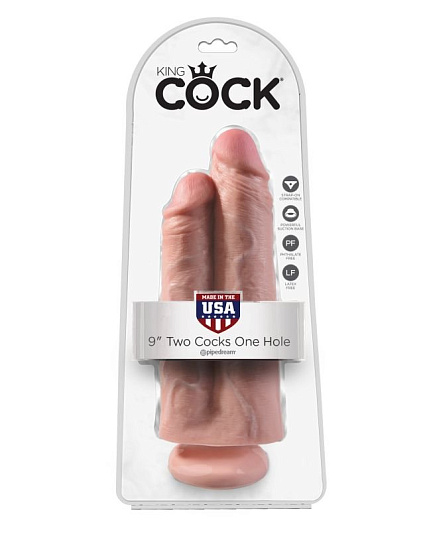 Фаллоимитатор сдвоенный на присоске 9 Two Cocks One Hole 22.9 см, телесный Фаллоимитатор сдвоенный на присоске 9 Two Cocks One Hole 22.9 см, телесный