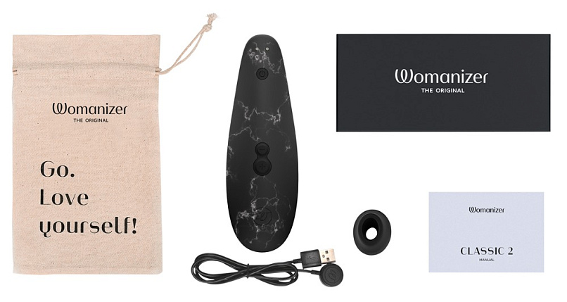 Вакуумно-волновой стимулятор клитора Womanizer Marilyn Monroe, черный мрамор