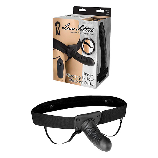 Вибрирующий полый страпон Lux Fetish Unisex, черный, 15 см