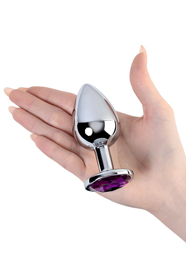 Анальная страза с фиолетовым камнем Toyfa Crystal из металла