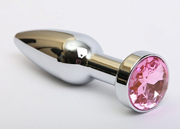 Анальная пробка металлическая с розовым кристаллом