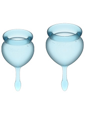 Набор менструальных чаш с хвостиком-капелькой Satisfyer Feel Good, 2 шт, голубые