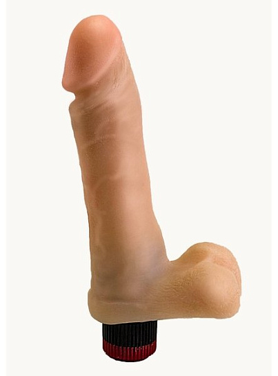 Гелевый виброфаллос с мошонкой LoveToy, телесный, 19 см