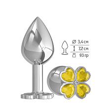 Средняя анальная втулка Silver Клевер с желтым кристаллом