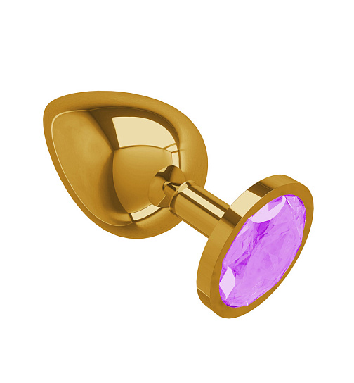 Gold большая анальная пробка с сиреневым кристаллом