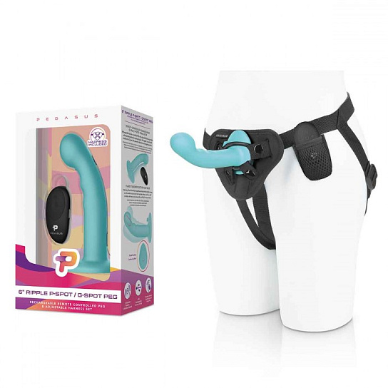 Страпон с пультом управления Pegasus 6 Remote Control Ripple, бирюзовый