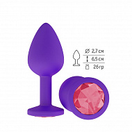 Фиолетовая анальная пробка с бордовым кристаллом, силиконовая
