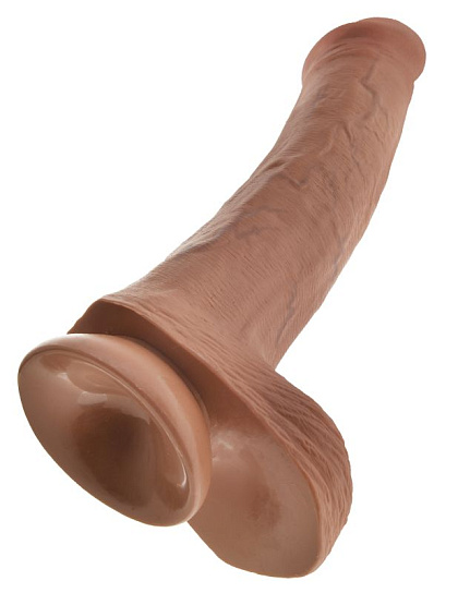 Фаллос гигант на присоске Cock with Balls с мошонкой 22.4 см, коричневый