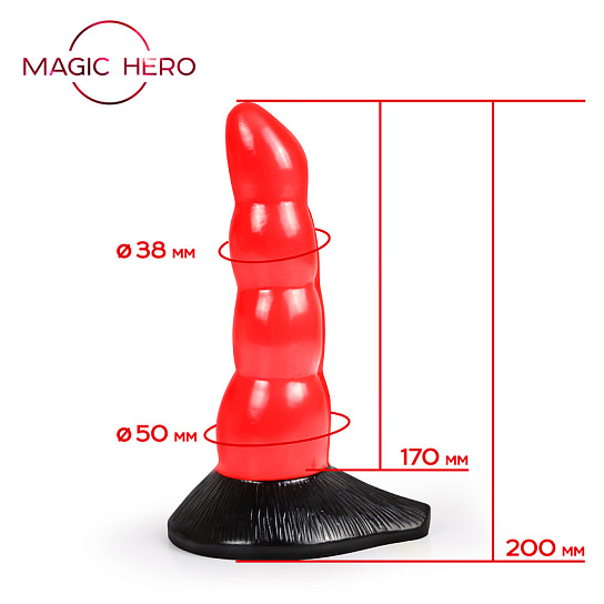 Рельефный фаллоимитатор Magic Hero 20 см, красный