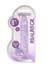 Фаллоимитатор прозрачный с мошонкой Shots Media RealRock, 20 см, фиолетовый