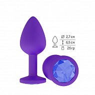 Фиолетовая анальная пробка с синим кристаллом, силиконовая