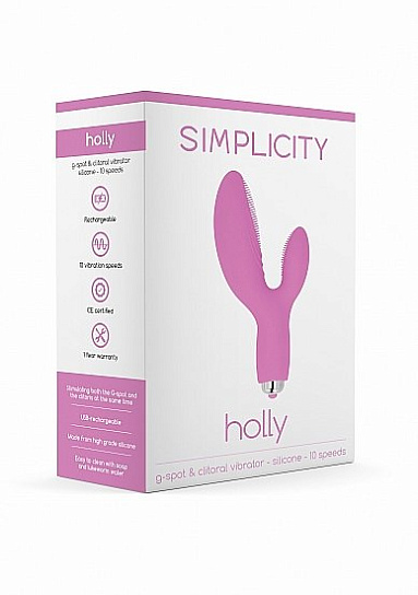 Женский стимулятор с двумя отростками и вибропулей Holy 10 Speed, розовый Женский стимулятор с двумя отростками и вибропулей Holy 10 Speed, розовый
