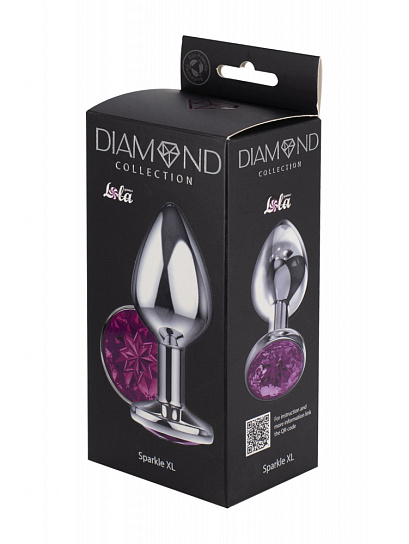 Анальная пробка Lola Games Diamond Clear Sparkle со стразом, XL, фиолетовая