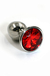 Небольшая анальная пробка с ярко-красным кристаллом