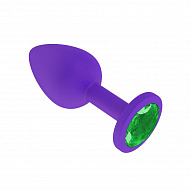 Фиолетовая анальная пробка с зеленым кристаллом, силиконовая