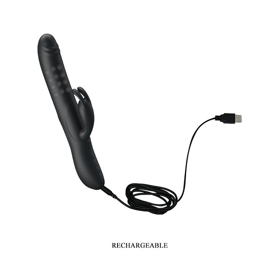 Вибратор Colin с ротацией и клиторальным отростком, черный, 25см