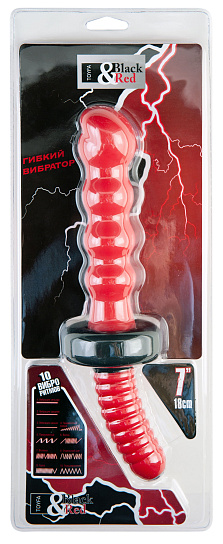 Вибратор двойной рельефный, ToyFa Black & Red, красный