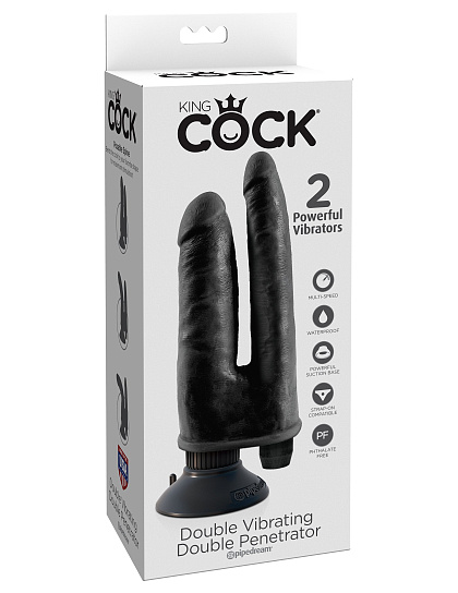 Анально-вагинальный вибратор реалистичный Double Penetrator, черный