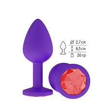 Фиолетовая анальная пробка с красным кристаллом, силиконовая