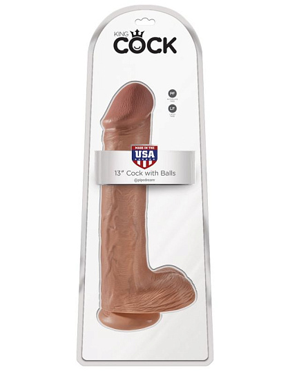 Фаллос гигант на присоске Cock with Balls с мошонкой 22.4 см, коричневый
