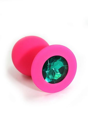 Анальная пробка из силикона с зеленым кристаллом
