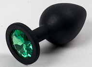 Черная силиконовая анальная втулка с зеленым кристаллом