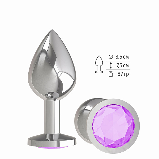 Средняя анальная пробка Silver с сиреневым кристаллом
