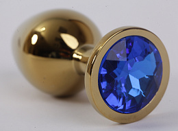 Золотая анальная пробка с голубым камнем, Luxurious Tail, L