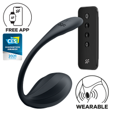 Виброяйцо Satisfyer Ribbed Petal Connect App с пультом ДУ, черное