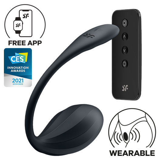 Виброяйцо Satisfyer Ribbed Petal Connect App с пультом ДУ, черное