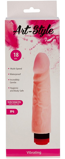 Вибратор неоскин Art-Style №6, телесный без мошонки, 18 см