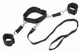 Черный ошейник с поводком и наручниками Wristbands, OS +