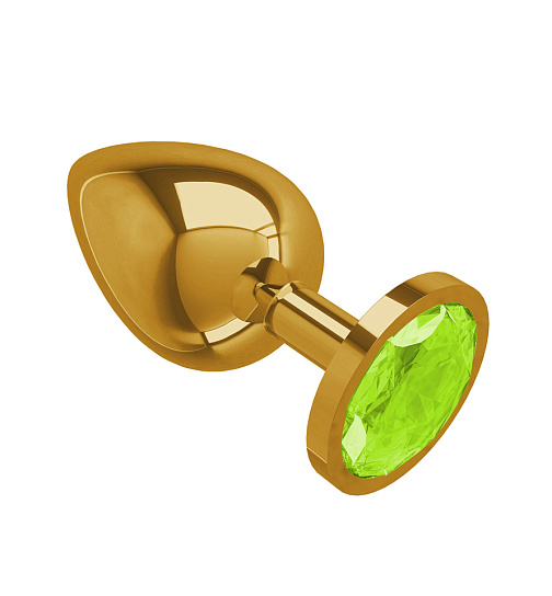 Gold большая анальная пробка с салатовым кристаллом