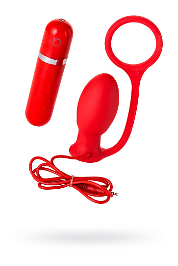 Силиконовая анальная втулка с пультом управления, красная