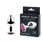 Анальная пробка металлическая Jewelry Plugs, рубиновый кристалл, размер M