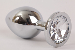 Анальная пробка серебряная с кристаллом, Luxurious Tail, M