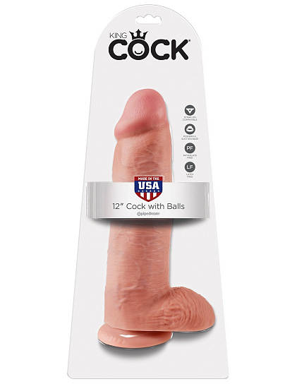 Огромный фаллос 12 Cock with Balls с мошонкой на присоске, 15 см, телесный Огромный фаллос 12 Cock with Balls с мошонкой на присоске, 15 см, телесный