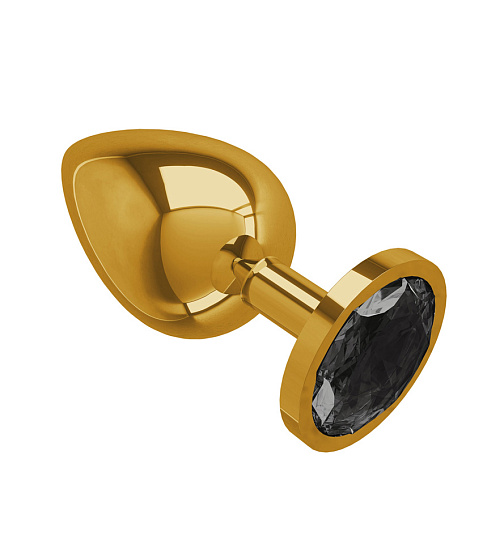 Gold большая анальная пробка с черным кристаллом