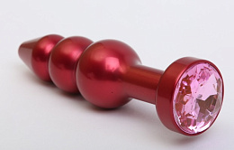Анальная пробка елочка красного цвета с розовым кристаллом